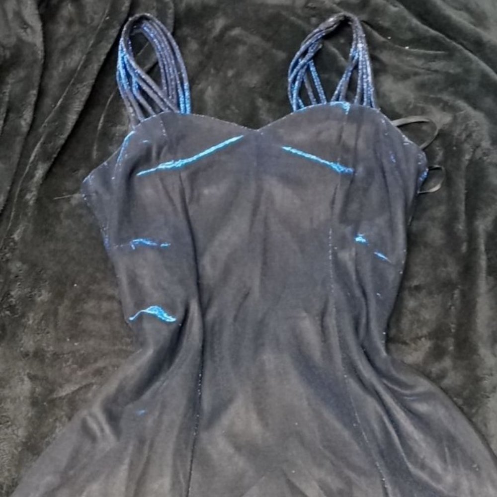 Black and blue iridescent dress